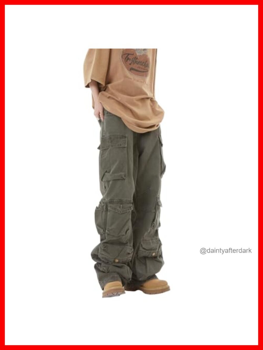 Cotton Blend Baggy Cargo Pants Wide Leg Low Rise Y2K Streetwear - Picture 1 of 6